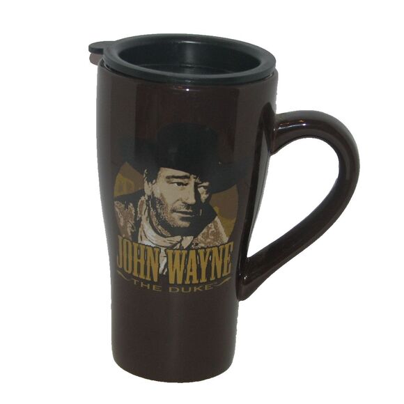 John Wayne The Duke Brown Ceramic Travel Coffee Cup Mug - Picture 1 of 4